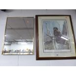 'MORNING WATCH' LTD EDITION PRINT, 174/850 signed Ian Nathan, a pair of brass framed wall mirrors