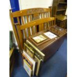 AN OAK GATE LEG TABLE, and a satinwood double bed frame (no irons) (2)
