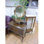 AN OAK DRESSING TABLE, with a single mirror and a glazed single door china cabinet (2)