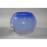 A BLUE GLASS SQUAT VASE, etched signature 'J. Ditchfield' to base, height approximately 13cm