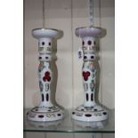 A PAIR OF BOHEMIAN GLASS CANDLESTICKS, height approximately 28cm (2)