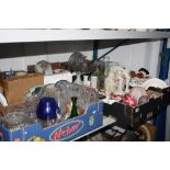 SIX BOXES AND LOOSE CERAMICS, GLASS, etc, to include a pair of opaline glass vases etc