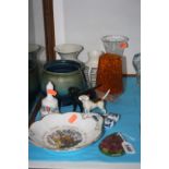 VARIOUS GLASS AND CERAMICS, to include Moorcroft, Beswick, Whitefriars coffin vase, Delft,