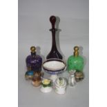 VARIOUS ORNAMENTS/SCENTS, to include miniature silver rimmed stoneware jug, glass scent bottles,