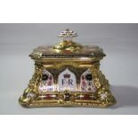 A BOXED LIMITED EDITION ROYAL CROWN DERBY OLD IMARI SOLID GOLD BANDED SQUARE CASKET, to