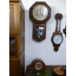 A 19TH CENTURY MAHOGANY CASED WALL CLOCK, dial marked T Pear, Stafford and an oak cased mantle clock