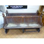 TWO PINE CHURCH PEWS, approximate size width 187cm x height 173cm x depth 48cm (s.d, losses, etc)