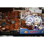 FOUR BOXES OF JUGS, TEAPOTS, BOWLS, etc, to include stoneware Lovatts, Langley, Denby, Gibsons,