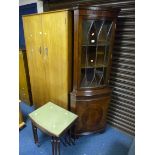 A MAHOGANY GLAZED CORNER CUPBOARD, and a nest of three tables (2)