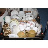 TWO BOXES OF TEA/DINNERWARES, etc, to include Poole, Colclough