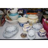 VARIOUS CERAMICS, GLASS AND BOOKS, etc, to include Copeland Spode Jasperware jardiniere, a wash set,