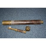 A TWO DRAWER BRASS/LEATHER TELESCOPE, engraved 'Thos C. Sargent, Commercial Docks, London', total