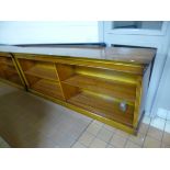 A MODERN YEW WOOD BOOKCASE, approximate size length 213cm x height 87cm x depth 35cm