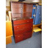 FOUR DARK OAK FLOOR AND FREE STANDING WALL MOUNTED STORAGE CABINETS