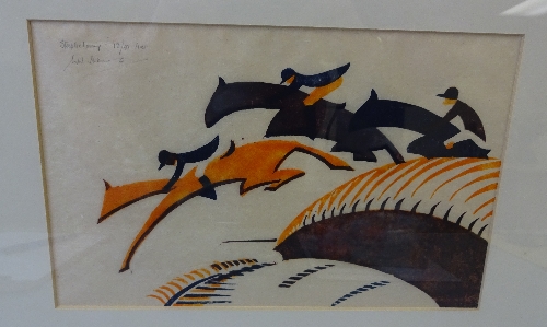 SYBIL ANDREWS (1898-1992), 'Steeplechasing', linocut in colours c.1936, signed, titled and - Image 2 of 6