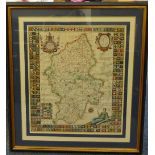 JOSEPH BROWE MAP OF STAFFORDSHIRE, hand coloured, dated 1682, with dedication 'To the most