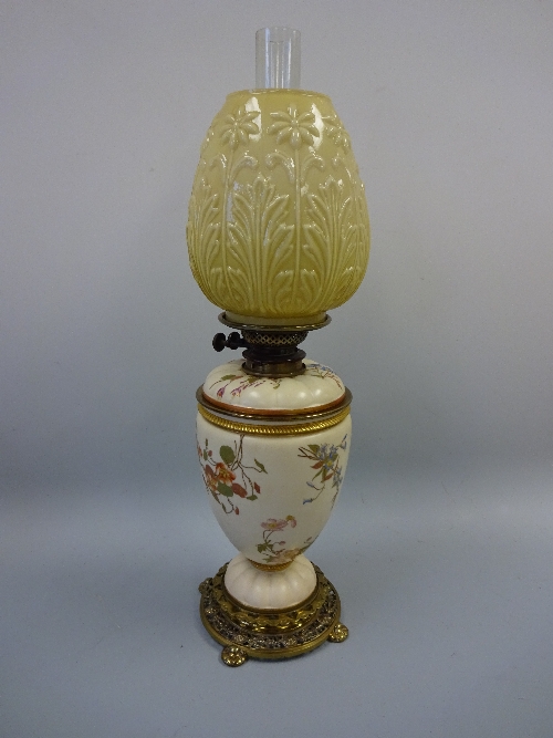 A ROYAL WORCESTER OIL LAMP, the baluster body decorated with floral sprays, Hinks & Sons burner, - Image 2 of 2