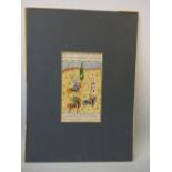 AN INDO PERSIAN GOUACHE, depicting figures on horseback with raised swords with Arabic text above,