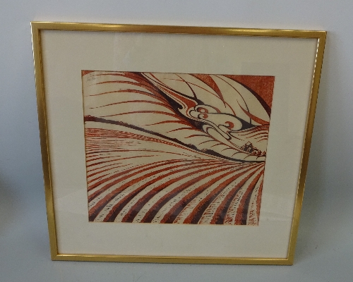 SYBIL ANDREWS (1898-1992), 'Plough', linocut in colours, signed, titled and numbered 18/60 to top