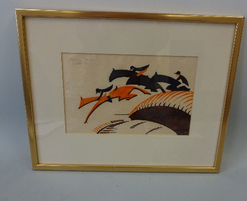 SYBIL ANDREWS (1898-1992), 'Steeplechasing', linocut in colours c.1936, signed, titled and