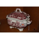 A SPODE 'PINK TOWER' SOUP TUREEN, (no ladle)