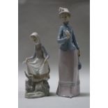 TWO LLADRO FIGURES, 'Rabbits Food', impressed 'D-18 J' to base and young woman holding rose and