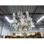 A GLASS FIVE BRANCH CHANDELIER WITH DROPPERS (sd)