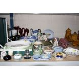 VARIOUS CERAMICS, GLASS, ETC, to include Doulton, Beswick, Minton, Staffordshire 'Gin/Water' figure,