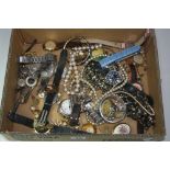 A BOX OF MISCELLANEOUS, to include jewellery, watches, etc