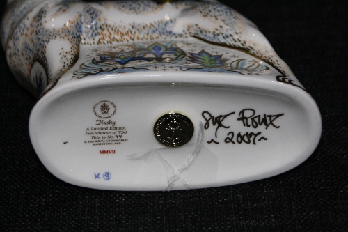 A BOXED ROYAL CROWN DERBY PAPERWEIGHT, 'Husky' No.77/750, pre-release of 750, signed Sue Rowe ( - Image 2 of 2