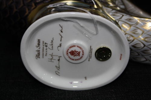 A BOXED LIMITED EDITION ROYAL CROWN DERBY PAPERWEIGHT, 'Black Swan' (Prestige), No.47/300, - Image 2 of 2