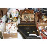 A ZITHER, SUITCASE OF SUNDRIES, BOX OF CRESTED WARES, OPALINE GLASS VASE, ORIENTAL VASE, etc