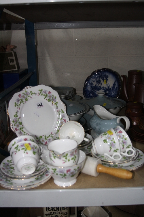 VARIOUS TEA AND DINNERWARES, ROLLING PIN, etc, to include Royal Stafford 'Columbine' (21 pieces) and