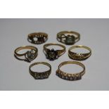 A COLLECTION OF RINGS, to include five 9ct gold gem set rings, an 18ct gold ring and a further