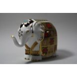 A BOXED ROYAL CROWN DERBY PAPERWEIGHT, 'Small Elephant' height approximately 10cm