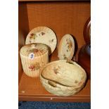 FOUR PIECES OF ROYAL WORCESTER BLUSH IVORY, to include basket weave bowl, G441, biscuit barrel and