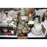 TWO BOXES AND LOOSE CERAMICS, GLASS, PICTURES, etc, to include Royal Doulton teaset (seconds), and a