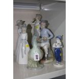 SIX PORCELAIN CONTINENTAL FIGURES/DUCK, (6)