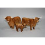 A SET OF THREE BESWICK HIGHLAND CATTLE, Bull No.2008, Cow No.1740 and Calf No.1827D