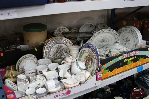 FOUR BOXES OF TEAWARES, GLASS, ETC, to include Royal Doulton 'Provencal', 'Berkshire', Worcester '