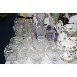 VARIOUS CUT GLASS VASES, BOWLS, JUGS, etc, (some etched with Horse Racing Theme)