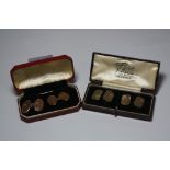 TWO PAIRS OF 9CT GOLD CUFFLINKS, the first of oval shape and fancy engraving, the second pair with