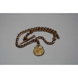 A 9CT GOLD ALBERT CHAIN, with full sovereign attached, dated 1911, stamped 9 375, total weight 40