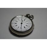 A SILVER CHRONOGRAPH POCKET WATCH, with personal monogram engraved