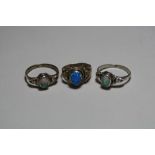 THREE OPAL RINGS, stamped 925, ring sizes K1/2, O, N1/2