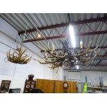 A LARGE ANTLER SIX BRANCH CHANDELIER, approximately width 140cm and a smaller faux Antler six branch