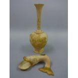 ROYAL WORCESTER BLUSH IVORY, comprising table salt modelled as an open mouthed fish, puce marks