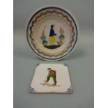 A DELFT PLATE, depicting traditionally dressed gent with pipe, approximately 22.5cm diameter,