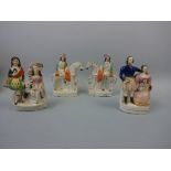 STAFFORDSHIRE HIGHLAND FIGURE GROUPS, comprising figures atop horses approximately 20cm high, couple