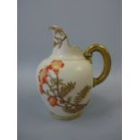 A ROYAL WORCESTER FLATBACK JUG, decorated with floral sprays, gilt highlights, puce marks, 1094,